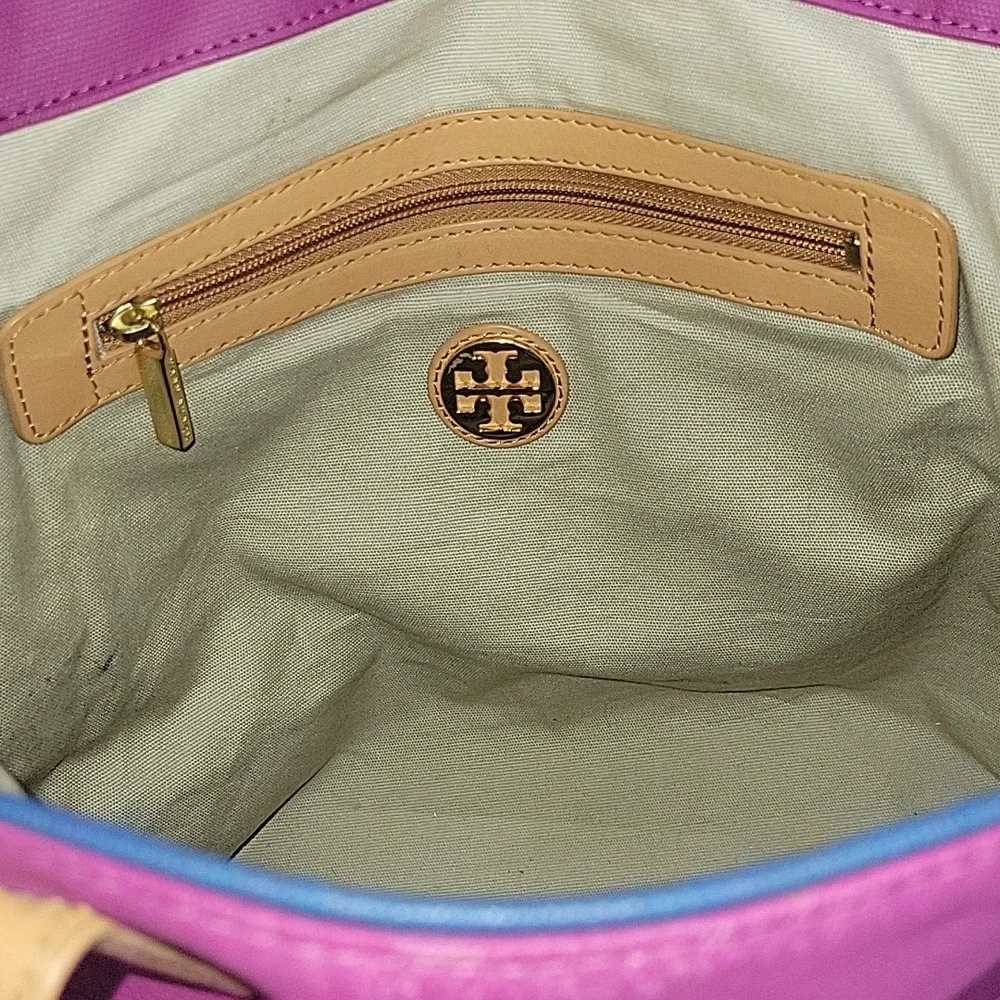 Tory Burch Dipped Canvas Leather Purple Blue Jaden Tote Shoulder Bag